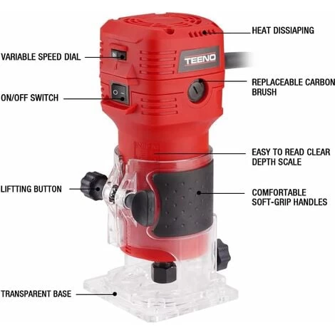 Affleureuse 650W 15000-32000 RPM TEENO, 6 Vitesses Variables,Profession Défonceuse Électrique Avec Fraises à Défoncer Queue De 1/4",Base Fixe Mèches 6.35mm 5 Affleureuse 650W 15000-32000 RPM TEENO, 6 Vitesses Variables,Profession Défonceuse Électrique Avec Fraises à Défoncer Queue De 1/4",Base Fixe Mèches 6.35mm – Image 3