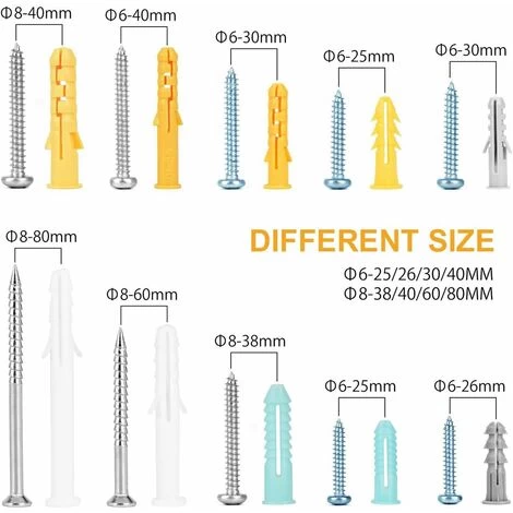 GDRHVFD Kit De Vis Et Chevilles 200 Pièces Grand Assortiment De Vis Chevilles Pour Montage, Réparation, Construction, Forage" 4 GDRHVFD Kit De Vis Et Chevilles 200 Pièces Grand Assortiment De Vis Chevilles Pour Montage, Réparation, Construction, Forage" – Image 2