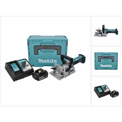 Makita DPJ 180 RG1J Machine à Rainurer Sans Fil 18 V 100 Mm + 1x Batterie 6,0 Ah + Chargeur + Makpac 3 Makita DPJ 180 RG1J Machine à Rainurer Sans Fil 18 V 100 Mm + 1x Batterie 6,0 Ah + Chargeur + Makpac
