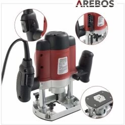 AREBOS Défonceuse à Bois Fraiseuse De Bords à Main Mallette Comprend 12 Mèches De Toupie Avec Queue De 8 Mm 1200 W