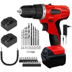 Perceuse Visseuse Sans Fil 18V Visseuse Sans Fil Avec 2 Batteries 18+1 Réglages De Couple Auto-serrant 10mm LED Pour Bricolage 2 Vitesses Idéal Pour Visser Et Percer