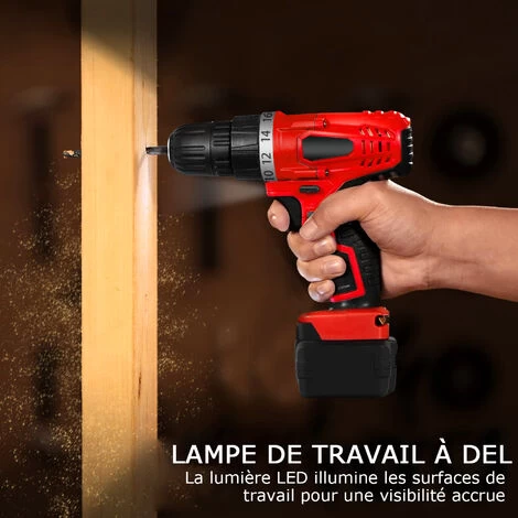 Perceuse Visseuse Sans Fil 18V Visseuse Sans Fil Avec 2 Batteries 18+1 Réglages De Couple Auto-serrant 10mm LED Pour Bricolage 2 Vitesses Idéal Pour Visser Et Percer 6 Perceuse Visseuse Sans Fil 18V Visseuse Sans Fil Avec 2 Batteries 18+1 Réglages De Couple Auto-serrant 10mm LED Pour Bricolage 2 Vitesses Idéal Pour Visser Et Percer – Image 4