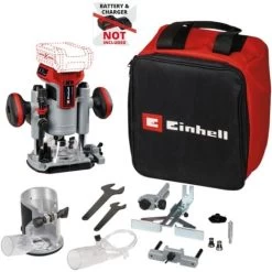 Einhell Professional Défonceuse-affleureuse Combinée Sans Fil TP-RO Set 18 Li BL-Solo PXC (18 V, Moteur Sans Charbon, Réglage Fin De La Profondeur De Fraisage + Accessoires Et Sac) Livré Sans Batterie