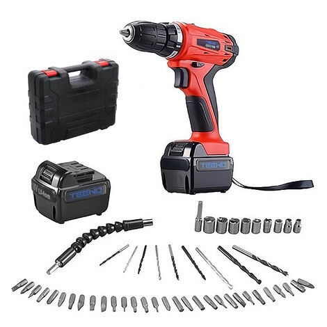 Perceuse Visseuse Sans Fil 18v+ 2 Batteries Lithium + 52 Accessoires - Rouge 3 Perceuse Visseuse Sans Fil 18v+ 2 Batteries Lithium + 52 Accessoires - Rouge