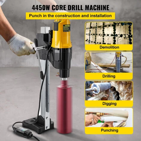 VEVOR Carotteuse Foreuse Diamant 4450 W 230V/50HZ Carotteuse Beton Arme 0-580tr/min Perceuse Industrielle Professionnel Forage Max 255mm, Pour Le Forage Du Beton Arme De La Brique Rouge Et Marbre 4 VEVOR Carotteuse Foreuse Diamant 4450 W 230V/50HZ Carotteuse Beton Arme 0-580tr/min Perceuse Industrielle Professionnel Forage Max 255mm, Pour Le Forage Du Beton Arme De La Brique Rouge Et Marbre – Image 2