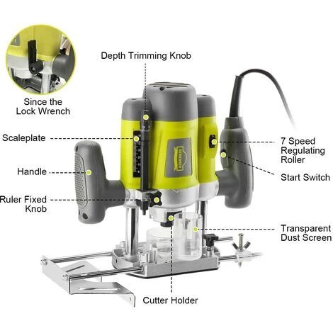 Défonceuse Affleureuse électrique, Dewinner à Bois 710W, Profession Plastifieuse Avec Accessoires DE-60082BMC 7 Défonceuse Affleureuse électrique, Dewinner à Bois 710W, Profession Plastifieuse Avec Accessoires DE-60082BMC – Image 5