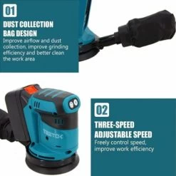 Ponceuse à Orbite Aléatoire Sans Fil, Ponceuse électrique Aléatoire Compatible Avec La Batterie Makita 18V, Avec 125mm 4Pcs Sandpapers1X 3.0Ah Batteries Et Chargeur, Pour Le Bois, Le Polissage, Le Pon -Outils Électriques 88687634 4