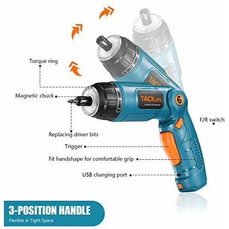 31 Pcs Tournevis 3.6 V Sans Fil TACKLIFE, Li-ion 2000 MAh, 1-4 N.m, 6 Couples Réglages, Tournevis Electrique Rechargeable - SDH13DCB 4 31 Pcs Tournevis 3.6 V Sans Fil TACKLIFE, Li-ion 2000 MAh, 1-4 N.m, 6 Couples Réglages, Tournevis Electrique Rechargeable - SDH13DCB – Image 2