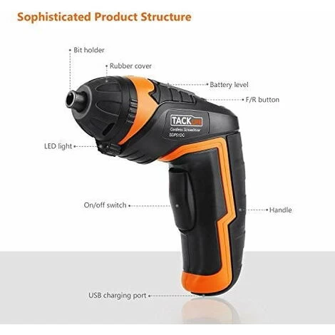 TACKLIFE Tournevis Sans Fil, Tournevis électrique Rechargeable 3,6 Volts 2000 MAh Batterie Lithium-ion Avec 33 Embouts De Vis Gratuits, Chargement USB Avec Deux LED, SDP70DC 4 TACKLIFE Tournevis Sans Fil, Tournevis électrique Rechargeable 3,6 Volts 2000 MAh Batterie Lithium-ion Avec 33 Embouts De Vis Gratuits, Chargement USB Avec Deux LED, SDP70DC – Image 2