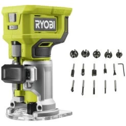 Pack RYOBI - Affleureuse à Bois - RTR18-0 - 18V OnePlus - Sans Batterie Ni Chargeur - Coffret 15 Fraises Panachées RAKRBS15 Queue De Diamètre 6mm