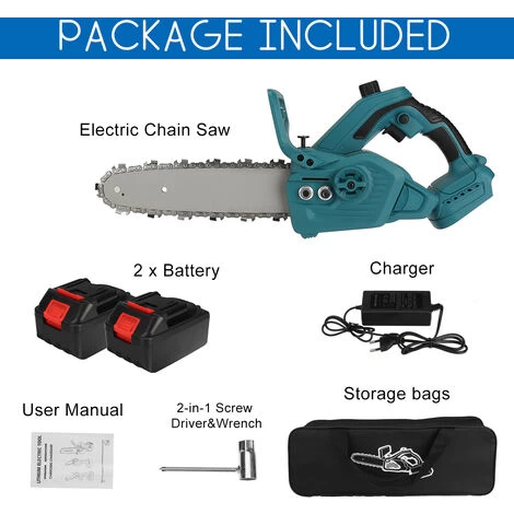 Tronconneuse à Batterie Scie à Chaine à Batterie élagueuse Sans Fil 10''18V Scie à Chaine Scie à Buche électrique 2 Batteries 6 Tronconneuse à Batterie Scie à Chaine à Batterie élagueuse Sans Fil 10''18V Scie à Chaine Scie à Buche électrique 2 Batteries – Image 4