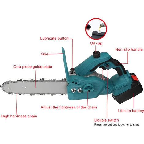Tronconneuse à Batterie Scie à Chaine à Batterie élagueuse Sans Fil 10''18V Scie à Chaine Scie à Buche électrique 2 Batteries 7 Tronconneuse à Batterie Scie à Chaine à Batterie élagueuse Sans Fil 10''18V Scie à Chaine Scie à Buche électrique 2 Batteries – Image 5