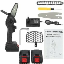 18V Scie à Chaine Tronconneuse à Batterie 4 Pouces Guide Portable électrique Sans Fil Avec 2 Batterie 2500mah Noir -Outils Électriques 92934604 3