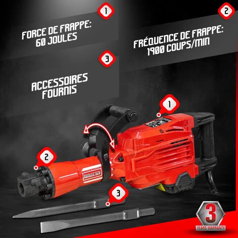 Marteau Piqueur 1700W-60 Joules - 1900 Coups/minute - Avec Coffret Métal 4 Marteau Piqueur 1700W-60 Joules - 1900 Coups/minute - Avec Coffret Métal – Image 2