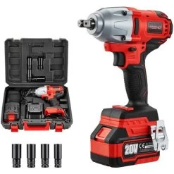 TEENO Clé à Chocs 20V Brushless Lithium-Ion Batteries 4.0Ah, 4 Douilles à Chocs, 600N.m (une Batterie)