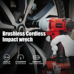 TEENO Clé à Chocs 20V Brushless Lithium-Ion Batteries 4.0Ah, 4 Douilles à Chocs, 600N.m (une Batterie) -Outils Électriques 95841027 4