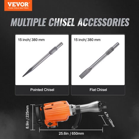 VEVOR Marteau De Demolition 2200 W Marteau-Piqueur 66 J 1300 BPM Marteau Perforateur Avec 2 Burins Remplacables Poignee Rotative 360° Anti-Vibration Brise-Beton Pour Burinage Construction Plomberie 4 VEVOR Marteau De Demolition 2200 W Marteau-Piqueur 66 J 1300 BPM Marteau Perforateur Avec 2 Burins Remplacables Poignee Rotative 360° Anti-Vibration Brise-Beton Pour Burinage Construction Plomberie – Image 2